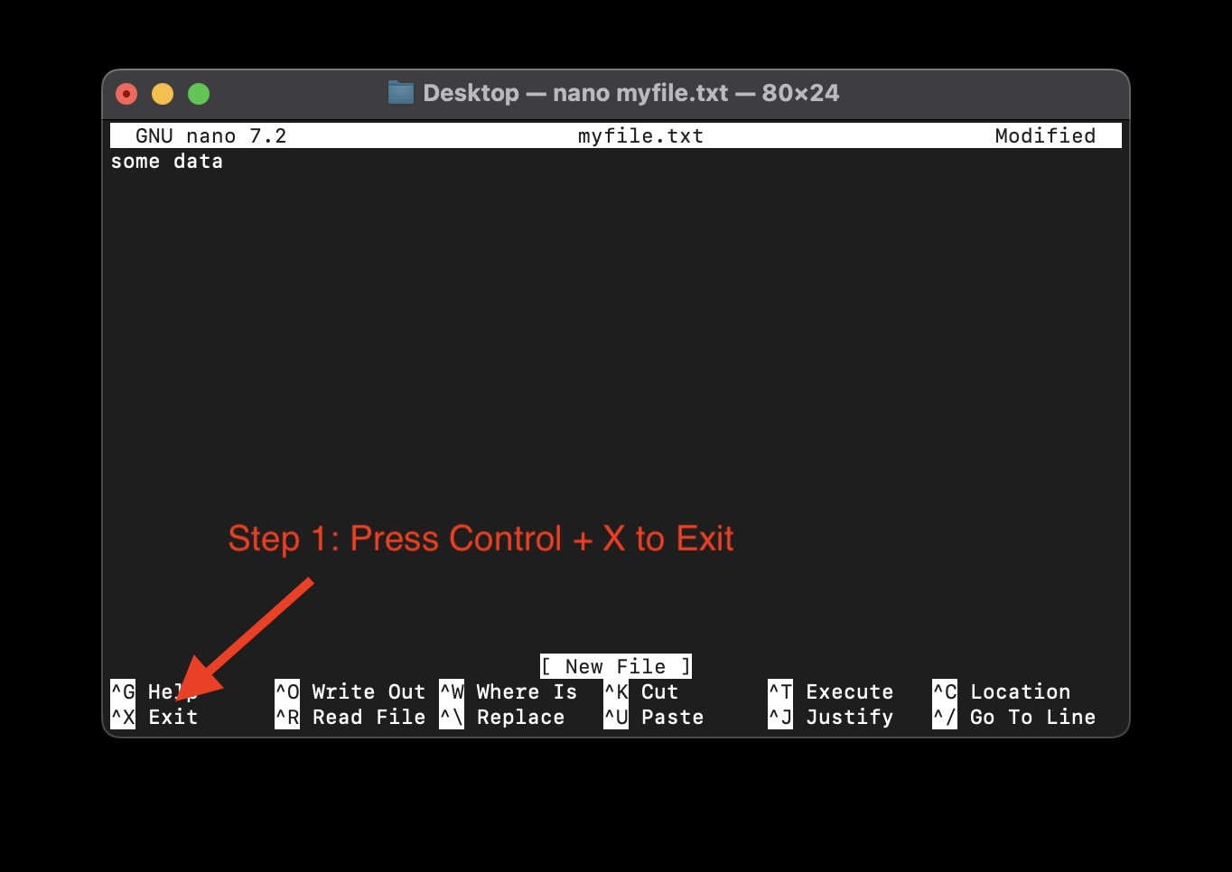 Step 1 - Press Control + X to Exit Nano